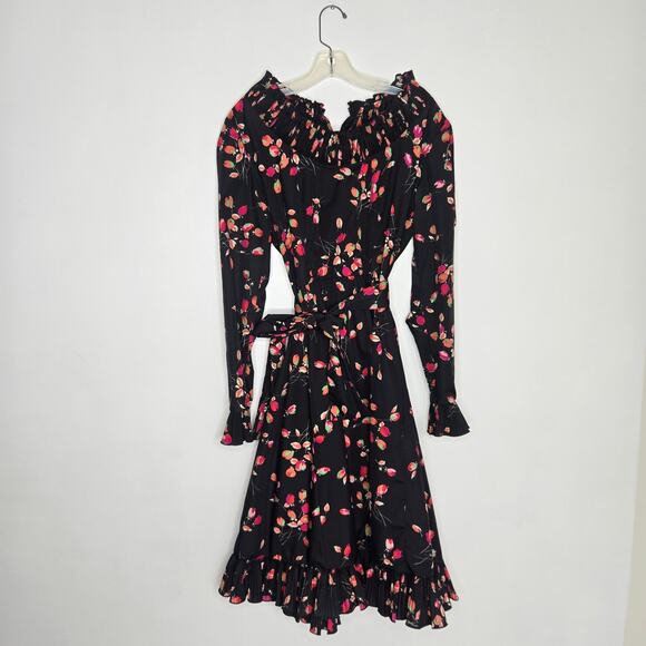 Vintage 70s Whimsigoth Dress Victor Costa Black Victorian Ruffle Women Medium - Picture 11 of 14